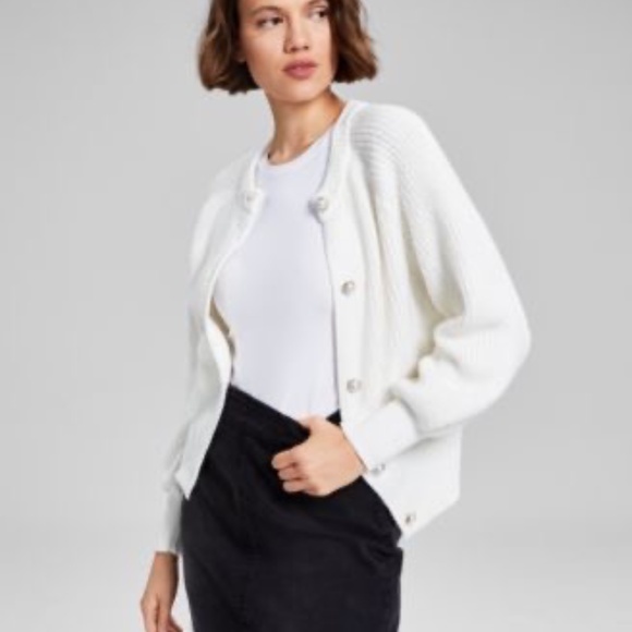 *NWT* And Now This Cardigan Sweater, Heather Mocha, Big Faux Pearl Buttons, Sz S - Picture 9 of 9